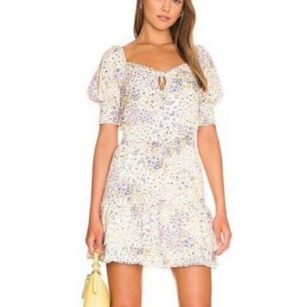 NEW 1.State Women's Floral Puff Sleeve Square Neck Multicolor Mini Dress Large
